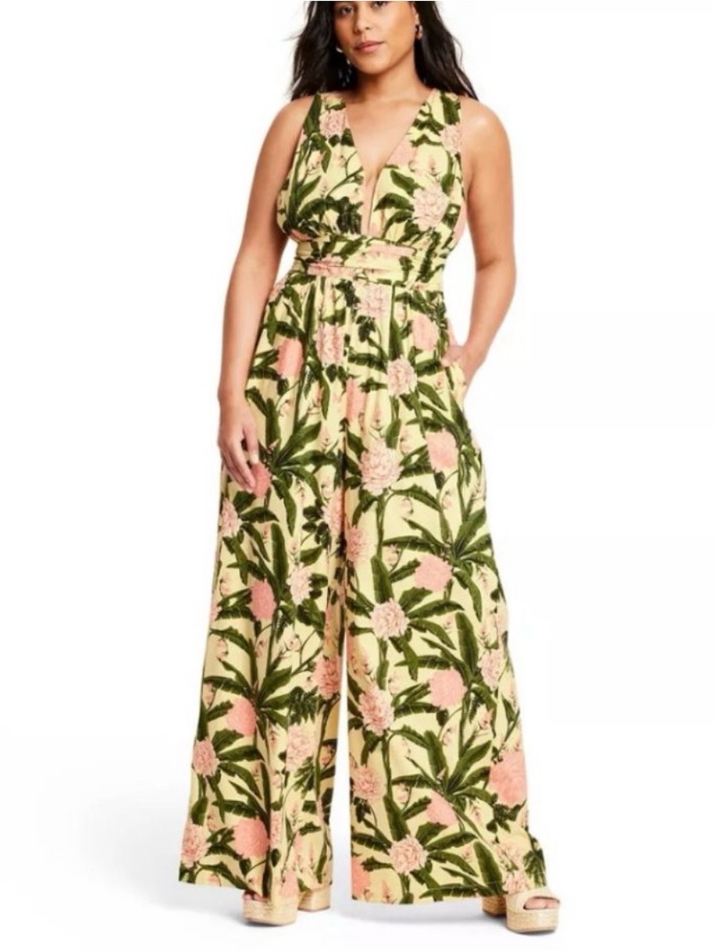 Target Agua Bendita Peony Botanical Print Jumpsuit Yellow Dark Olive Size Small - Picture 1 of 10